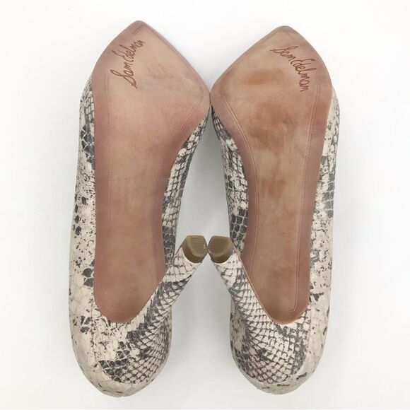 Sam Edelman CELIA Cream Snake Print Leather Pointed Toe High Heel Pumps Like New - Picture 12 of 15